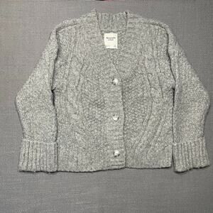 Abercrombie & Fitch Grey Chunky Cable Knit Seed Stitch Cardigan XS Ribbed Cuffs